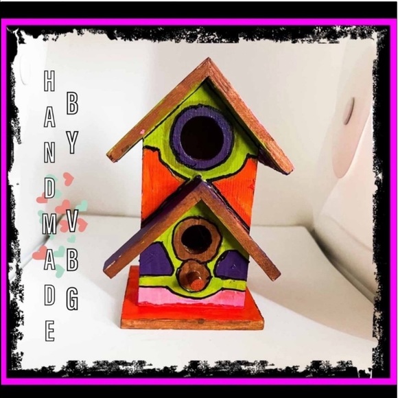 New Hand Painted & Handcrafted Double Hole Custom Birdhouse Home Decor - Picture 14 of 15